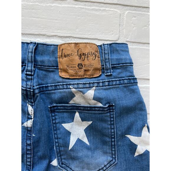 True Gypsy Star Print Light Wash Denim Cut Off Shorts- sz 7 juniors - Picture 3 of 7